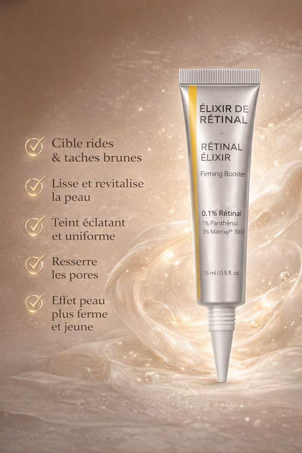 Élixir de Rétinal 0,1% – Peau plus lisse, rides visiblement réduites